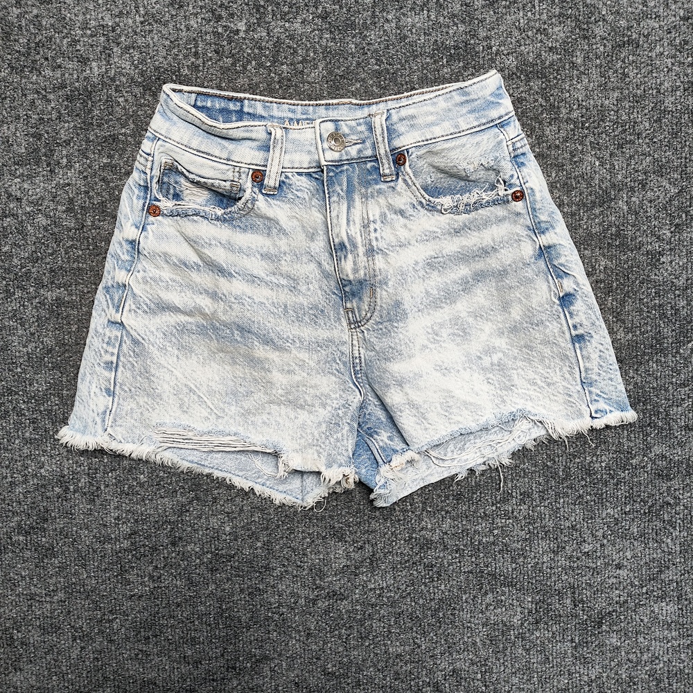 American Eagle Denim Shorts Womens 00 Light Wash Blue High Rise Cutoff Raw Hem